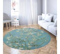 TOANGWALL Alfombra Redonda Lavable de Estilo Clásico para Sala de Estar 60cm Estampado de Almendros en Flor Alfombra Redonda Antideslizante para Sala de Estudio Comedor Balcón