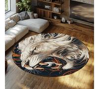 TOANGWALL Alfombra Redonda Lavable Estilo Acuarela 170cm Patrón León Rugiente Alfombrillas Antideslizantes Interiores de Interior Suave y de Pelo bajo para la Entrada del Comedor