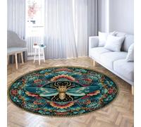 TOANGWALL Alfombra Redonda Vintage Cicada Insect Mandala 60cm Gran tapete Antideslizante Lavable moqueta gótica Bohemia Comedor Sala de Estudio Entrada Pelo bajo Fino Resistente a Manchas