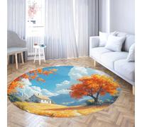 TOANGWALL Alfombras Circulares Autumn Landscape Mountain Cabin 160cm Gran Alfombrilla Antideslizante Lavable Alfombra Naranjo Cocina vestidor Porche Plegable Pelo bajo Fino