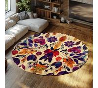 TOANGWALL Alfombras Redondas Bohemias 150cm Alfombra Floral Colorida con patrón botánico Lavable Lavable Fina de Pelo bajo y de Pelo bajo para Dormitorio