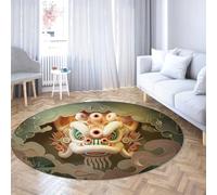 TOANGWALL Alfombras Redondas de Baile del león Chino 130cm Arte Oriental Lavables Antideslizantes Suave y de Pelo bajo con Manta Circular para Dormitorio sofá Sala de conferencias Comedor