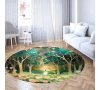 TOANGWALL Alfombras Redondas de Estilo de Dibujos Animados 90cm Flores y Mariposas del Bosque de fantasía Alfombra Circular Antideslizante Suave de Pelo bajo para Dormitorio Sofá Comedor