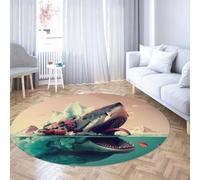 TOANGWALL Alfombras Redondas de Estilo grotesco y de Terror 60cm Alfombra Circular de Pelo bajo Lavable Antideslizante de Shark Island on The Sea para Entrada de Oficina en casa