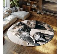 TOANGWALL Alfombras Redondas Elephant Mother and Baby 120cm Estilo Realista con Respaldo Antideslizante Alfombra Circular Suave de Pelo bajo Lavable para la Entrada a la Oficina en casa