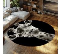 TOANGWALL Alfombras Redondas en Blanco y Negro 60cm Retrato de un Animal de Jirafa Fondo Antideslizante y Lavable Alfombra Circular de Pelo bajo Lavable para la Entrada a la Oficina