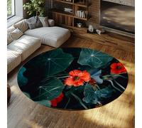 TOANGWALL Alfombras Redondas Modern Nature 120cm Alfombra Fina Fina Lavable Antideslizante con patrón Naranja Rojo Vibrante para aulas Decoración de la guardería de niños pequeños