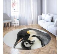 TOANGWALL Alfombras Redondas Modernas de Estilo Animal 80cm Patrón Penguin Mother and Baby Alfombra Circular Suave y de Pelo bajo y Blanda y Deslizante para la Entrada a la Oficina en casa