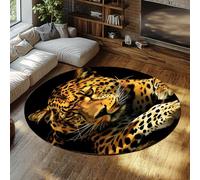 TOANGWALL Americas Leopard Round Rug 180cm Tema de Vida Salvaje Esterilla Circular Interior Suave de Pelo bajo y Antideslizante para Armario baño Sala de Juegos del Pasillo
