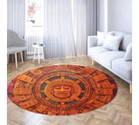 TOANGWALL Antiguo Piedra Sol Azteca Calendario Maya 60cm Alfombra Redonda para salón étnica Lavable a máquina con Alfombrilla Antideslizante y tapete Fino para Comedor
