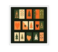 TOANGWALL Árbol Navidad y corazón Patrón lienzo Arte pared Moderno abstracto Geométrico Impresiones arte vacaciones Póster pintura para decoración sala estar 80x80cm Sin marco