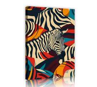 TOANGWALL Arte abstracto de pared de cebra Estampado de rayas con patrón de lienzo Vibrante y colorido mural de animales enmarcado por un estirado para niños Decoración de la sala de juegos 80x120cm