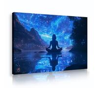 TOANGWALL Arte de pared Calm Zen Grabados en lienzo Estrellas de galaxia Imágenes de silueta de meditación para Spa Centro de Bienestar Póster de naturaleza enmarcado en azul Decoración mural 40x60cm