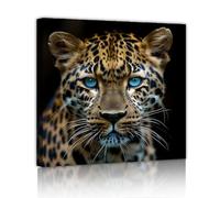 TOANGWALL Arte de pared con cara de leopardo amarillo y negro ojos azules póster enmarcado con animales salvajes pintura moderna en lienzo para decoración del estudio del lounge 70x70cm