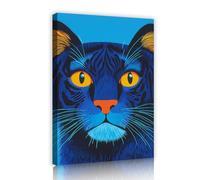 TOANGWALL Arte de pared con lienzo moderno de gato póster de animales con marco azul pintura vibrante de leopardo pintado mural para el salón y decoración del pasillo 70x100cm