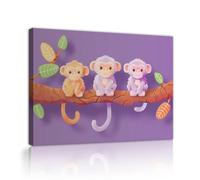 TOANGWALL Arte de pared con lienzo morado Grabados monos de la selva Animales Murales coloridos Pósteres Imágenes Obras para la habitación de juegos del bebé 90x110cm