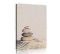 TOANGWALL Arte de pared minimalista zen enmarcado con cuadros equilibrados de guijarros sobre arena gran impresión neutra para decoración de paredes en el salón 50x75cm