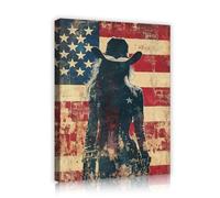 TOANGWALL Arte de pared vintage con bandera americana silueta de mujer en la espalda pintura patriótica de lienzo póster de música country retro enmarcado para decorar la sala de juegos 85x100cm