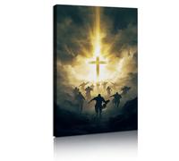 TOANGWALL Arte mural artístico dramático enmarcado en lienzo mural de Running Warriors símbolo dorado brillante estampado para la decoración del salón y dormitorio de la casa 30x50cm