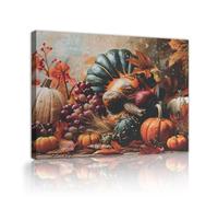 TOANGWALL Arte mural de calabaza de Acción de Gracias Grabados de lienzo de la cosecha otoñal Cartel de hojas de otoño Imagen Mural moderno enmarcado para decorar el comedor 40x50cm