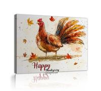 TOANGWALL Arte mural de gallo en acuarela grabados de lienzos de Feliz Día de Acción de Gracias cartel de hojas de arce de otoño mural enmarcado de casa de campo para decorar la cocina 50x60cm