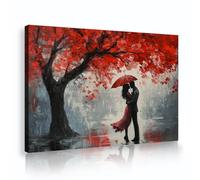 TOANGWALL Arte mural de lienzo en noche lluviosa urbana pareja abrazando un sueño moderno de carteles enmarcados de amor Pintura mural urbana moderna para decoración de comedor 80x120cm