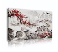 TOANGWALL Arte mural de lienzo enmarcado en paisajes orientales Gran mural de ciruela roja con grúa Cartel escénico para sala de conferencias Decoración interior 60x105cm