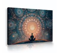 TOANGWALL Arte mural de lienzo moderno de Zen Yoga enmarcado en una galaxia fractal con silueta dorada turquesa para decoración de estudio 40x60cm
