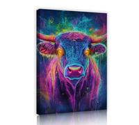 TOANGWALL Arte mural de vaca vívida impresión de lienzo animal arcoíris vibrante estilo abstracto y vibrante cartel moderno enmarcado por mural estirado para la decoración del garaje 70x100cm