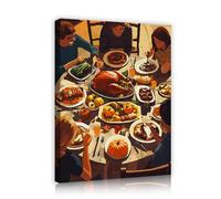 TOANGWALL Arte mural del Día de Acción de Gracias Grabados de lienzo navideño de Estados Unidos Póster de cena de pavo Mural enmarcado en familia para decoración del comedor 40x50cm