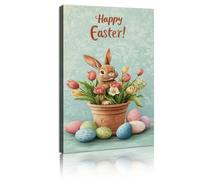 TOANGWALL Arte mural enmarcado con lienzo Shabby Chic Feliz Pascua Mural Estampado Tulipán Fotos de Flores de Tulipán Póster Pintura para la Cocina Habitación de Juegos Decoración de Paredes 80x135cm