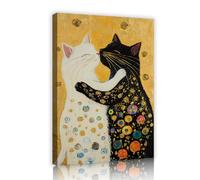 TOANGWALL Arte mural enmarcado en lienzo beso de gato dorado imagen de animal que aman póster abstracto estampados modernos de habitaciones para la decoración de la oficina de hotel. 40x60cm