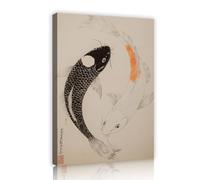 TOANGWALL Arte mural enmarcado en lienzo pintura naranja de pez Koi póster asiático Yin Yang imagen retro de animales grabados clásicos para decoración del salón 60x90cm