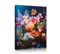 TOANGWALL Arte mural floral de peonía Impresiones en lienzo Póster colorido de flores de margarita Mural enmarcado Pintura abstracta vibrante para decoración del salón y dormitorio 65x80cm