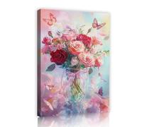 TOANGWALL Arte mural mágico de lienzo encantado de jardín rosas florales cartel fantasioso de mariposas y pintura de un hermoso mural para decoración del dormitorio 60x90cm