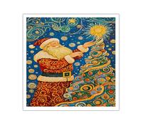 TOANGWALL Arte pared en lienzo estilo granja Cuadros vacaciones Artwork Prints Dreamy Starry Sky Santa Christmas Tree Poster Painting para decor oficina 70x70cm Sin marco