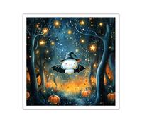 TOANGWALL Arte pared en lienzo Halloween Lindo murciélago bruja Calabaza Impresiones Espeluznante Bosque Obra arte Moderno Póster Pintura para sala estar Dormitorio decor del hogar 90x90cm Sin marco