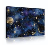 TOANGWALL Azul Violeta Lienzo Galaxia Planeta Cielo Estrellado Abstracto Pintura Gráfica Impresión Enmarcada Póster Mural para Dormitorio Habitación Niños Sala Juegos Decoración 30x45cm