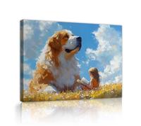 TOANGWALL Bonitos cuadros de perro Grabados murales Enmarcados Niña soñadora leyendo Libro de lectura Flores de pradera Cuadros de cuentos Mural para niños Decoración de habitaciones 65x80cm