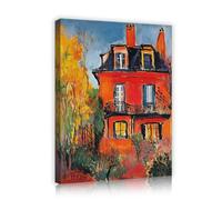 TOANGWALL Casa Roja Lienzo Arte Pared Arquitectura Fauvismo Póster Paisaje Otoño Impresiones Villa Francesa Imagen Salón Dormitorio Pasillo Vintage Impresionista Hogar Decoración 90x110cm