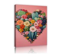 TOANGWALL Coloridas obras de arte botánicas de lienzo de corazón de cactus ilustración floral mural Pósters rosas pintura para el salón y dormitorio Decoración del hogar 85x100cm