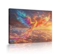 TOANGWALL Colorido arte mural de lienzo de fénix vibrantes pinturas de pájaros de fantasía en el cielo grabados murales mitológicos grandes obras de arte para decoración del salón 80x95cm