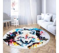 TOANGWALL Cool White Wolf Graffiti Round Alfombrilla 160cm Pop Art Animal Redondo Grande Plegable Resistente Manchas Sala Dormitorio Oficina casa Multicolor Alfombra