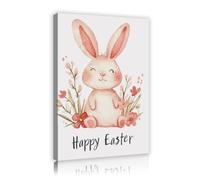 TOANGWALL Decoración de pared de conejo Shabby Chic Estampado de lienzo de flor de primavera Feliz Pascua Pintura floral de animales en acuarela para niñas Decoración de habitación 70x100cm
