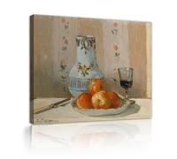 TOANGWALL Elegante Bodegón Jarra Lienzo Arte Pared Cocina Camille Pissarro Florero Impresionista Pintura Póster Enmarcado para Salón Decoración 50x60cm
