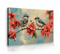 TOANGWALL Encantadores pájaros y flores Arte mural de lienzo Paisajes de naturaleza Pintura de cartel de pájaros Impresiones de arte Mural para la decoración del salón y dormitorio 60x90cm