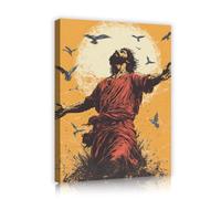 TOANGWALL Figura de estilo pop art con estampado en lienzo mirando al sol con pájaros grabado en madera decoración gráfica de pared para oficina en casa biblioteca del estudio mural 65x80cm