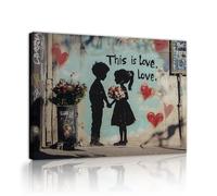 TOANGWALL Grabados urbanos de arte callejero en lienzo corazones de amor chica y chico grafitis en la pared para dormitorio cartel romántico enmarcado mural de decoración del hogar 50x75cm