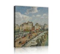 TOANGWALL Histórico Puente París Lienzo Arte Pared Casa Camille Pissarro Le Pont Neuf Impresionista Famosa Pintura Póster Enmarcado para Vestíbulo Decoración 90x110cm