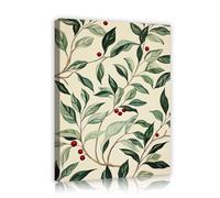 TOANGWALL Hoja Botánica Lienzo Arte Pared Verde Salvia Rama Olivo Bayas Rojas Impresión Crema Fondo Acuarela Estilo Enmarcado Póster para Cocina Comedor Sala Estar Decoración 70x85cm